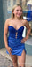 Royal Blue Mermaid Strapless Lace Appliques Graduation Party Short Homecoming Dresses, HD413