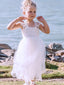Cute Lace Appliqued A-Line Tulle Long Cheap Flower Girl Dresses,FG08