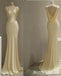 Elegant Light Yellow V Neck Mermaid Long Party Dress Prom Dresses,MB1031