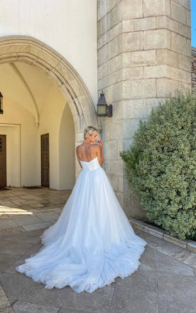 Elegant White Strapless Tulle A-Line Long Wedding Dresses,WD37