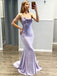 Elegant Light Purple Criss-Cross back Spaghetti Strap Mermaid Long Prom Dresses,MB33