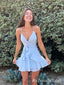 Elegant Light Blue Spaghetti Straps V Neck Simple Cheap Short Homecoming Dresses, HD149