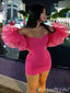 Hot Pink Off-The-Shoulder Sweetheart Mermaid Graduation Party Short Homecoming Dresses, HD414