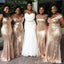 Sparkly Sequin Simple Champagne Mermaid Long Cheap Bridesmaid Dresses ,BD114