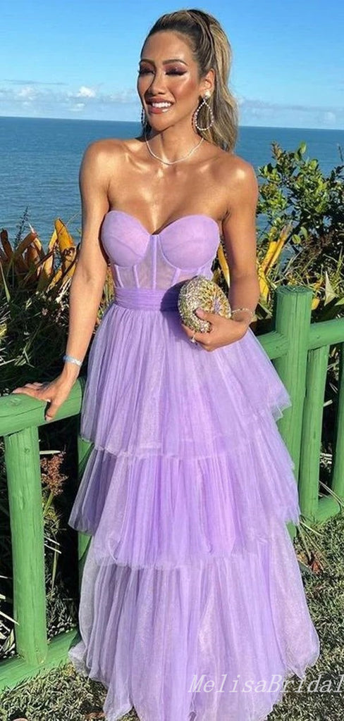 Sexy Purple Sheer Corset Fluffy Layer A-Line Evening Gown Maxi Long Formal Dresses Prom Dresses,MB528