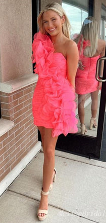 Elegant One Shoulder Open Back Mermaid Graduation Party Tight Homecoming Dresses, HD344