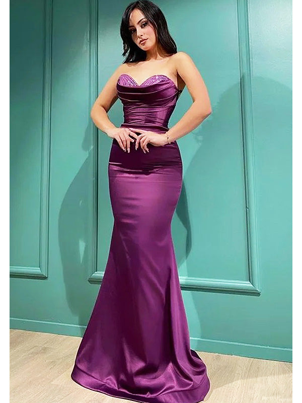 Sexy Dark Purple Sweetheart Pleats Mermaid Long Prom Dresses,MB35