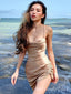 Elegant Champagne Spaghetti Straps Simple Cheap Short Homecoming Dresses, HD150