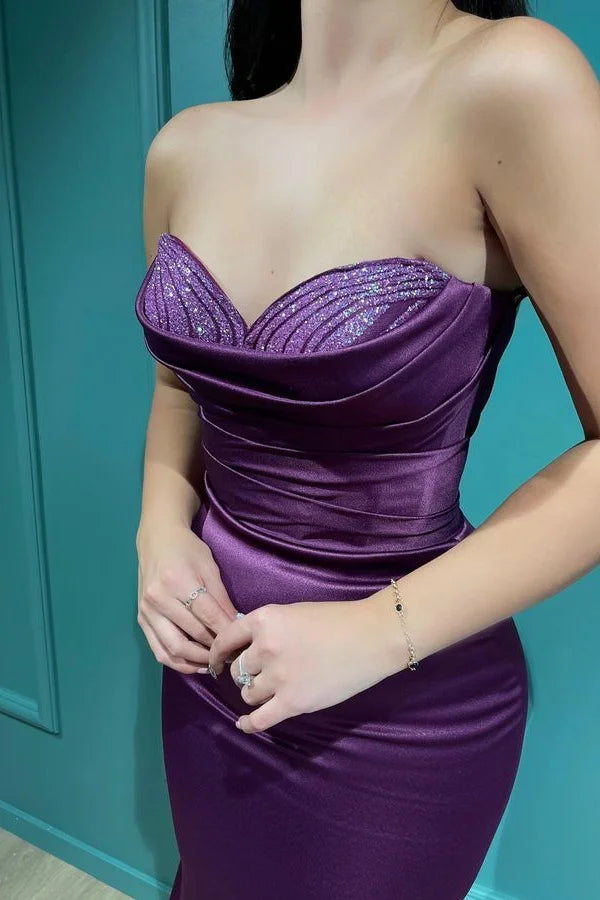 Sexy Dark Purple Sweetheart Pleats Mermaid Long Prom Dresses,MB35