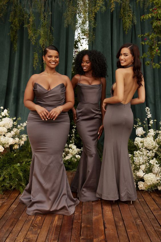 Mismached Grey Simple Mermaid Long Cheap Bridesmaid Dresses ,BD115