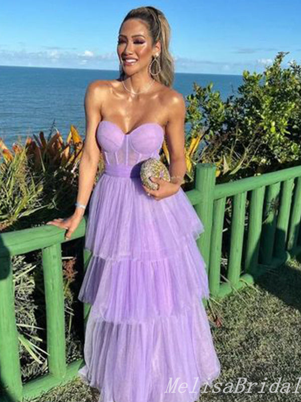 Sexy Purple Sheer Corset Fluffy Layer A-Line Evening Gown Maxi Long Formal Dresses Prom Dresses,MB528