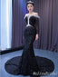 Illusion Black Pearl Beaded Mermaid Party Dress Long Prom Dresses to Impress with Trailing ,MB967