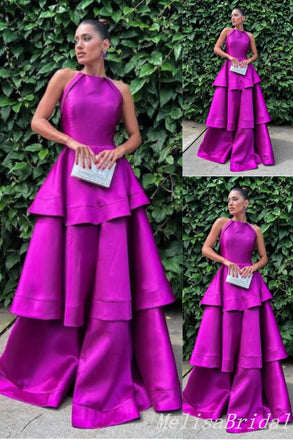 Gorgeous Halter Layer A-line Evening Gown Maxi Long Evening Party Prom Dresses ,MB752