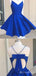 Royal Blue V-Neck Spaghetti Straps Graduation Party Short Homecoming Dresses With Bow Knot, HD416