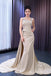 Champagne One Shoulder Beaded Mermaid Party Dress Long Prom Dresses to Impress with Trailing ,MB968