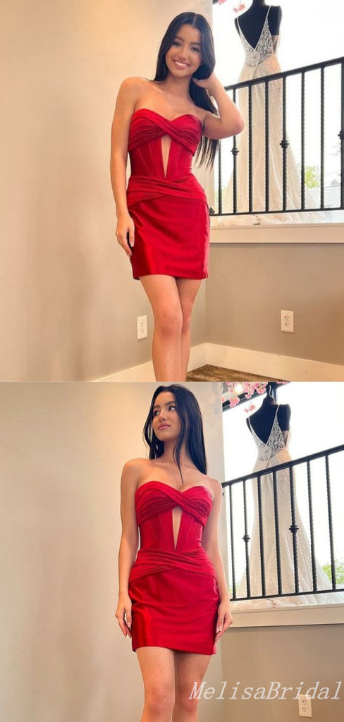 Sexy Red Strapless Mermaid Graduation Party Tight Homecoming Dresses, HD345