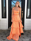 Elegant Orange Ruffle Side Slit A-Line Lace Up Back Long Prom Dresses,MB37