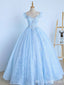 Blue Sweetheart A-line Ball Gown Evening Gown Maxi Long Evening Party Prom Dresses,MB799