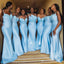 Mismached Blue Spaghetti Straps Beading Simple Mermaid Long Cheap Bridesmaid Dresses ,BD116