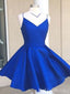 Royal Blue V-Neck Spaghetti Straps Graduation Party Short Homecoming Dresses With Bow Knot, HD416