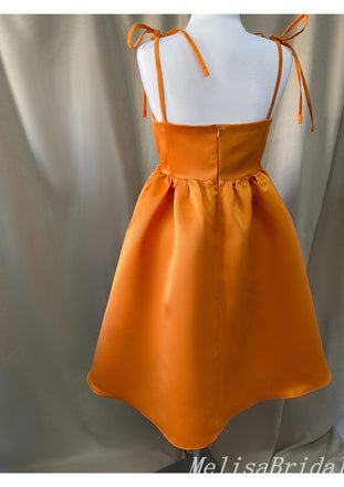 Simple Orange Spaghetti Straps A-Line Graduation Party Homecoming Dresses, HD363