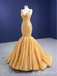 Shiny Yellow V Neck Mermaid Lace up Back Party Dress Long Prom Dresses to Impress ,MB969