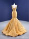 Shiny Yellow V Neck Mermaid Lace up Back Party Dress Long Prom Dresses to Impress ,MB969