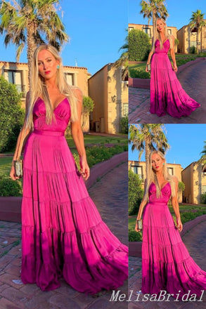 Spaghetti Straps Plunging A-line Evening Gown Maxi Long Evening Party Prom Dresses ,MB753