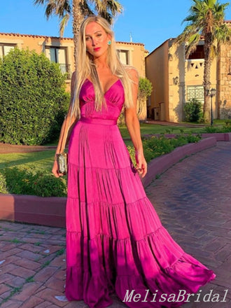 Spaghetti Straps Plunging A-line Evening Gown Maxi Long Evening Party Prom Dresses ,MB753