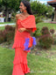 Gorgeous Orange One Shoulder Mermaid Long Party Dress Prom Dresses,MB1034