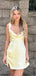 Elegant Yellow V Neck Spaghetti Straps Simple Cheap Short Homecoming Dresses, HD152