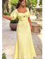 Elegant Yellow Half Sleeves A-Line Long Prom Dresses,MB38