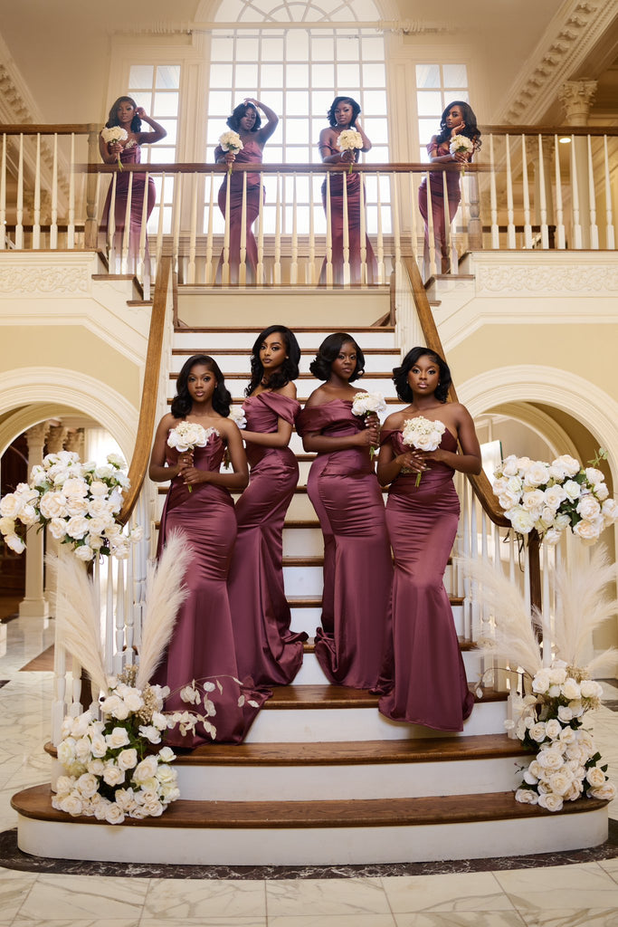 Mismached burgundy Simple Mermaid Long Cheap Bridesmaid Dresses ,BD117