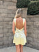 Elegant Yellow V Neck Spaghetti Straps Simple Cheap Short Homecoming Dresses, HD152