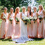 Elegant Pink V-Neck Ruffles Pleats A-Line Long Cheap Bridesmaid Dresses,BD29