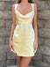 Elegant Yellow V Neck Spaghetti Straps Simple Cheap Short Homecoming Dresses, HD152