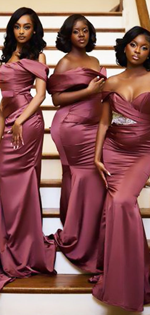 Mismached burgundy Simple Mermaid Long Cheap Bridesmaid Dresses ,BD117