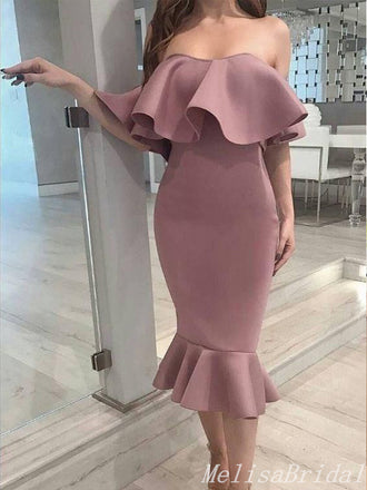 Gorgeous Elegant Off-The-Shoulder Mermaid Evening Gown Tea-Length Maxi Long Formal Dresses Prom Dresses ,MB496