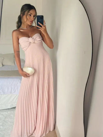 Elegant Light Pink Strapless Sweetheart A-line Long Prom Dresses to Impress ,MB907