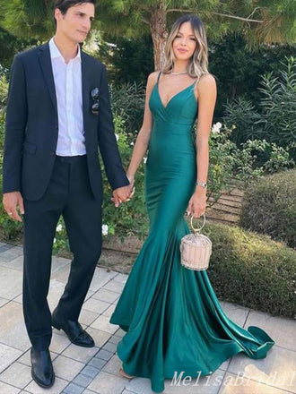 Sexy Spaghetti Straps Plunging Mermaid Evening Gown Maxi Long Formal Dresses Prom Dresses ,MB454