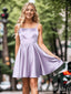 Elegant Spaghetti Straps Soft Satin Simple Cheap A-Line Short Homecoming Dresses, HD219