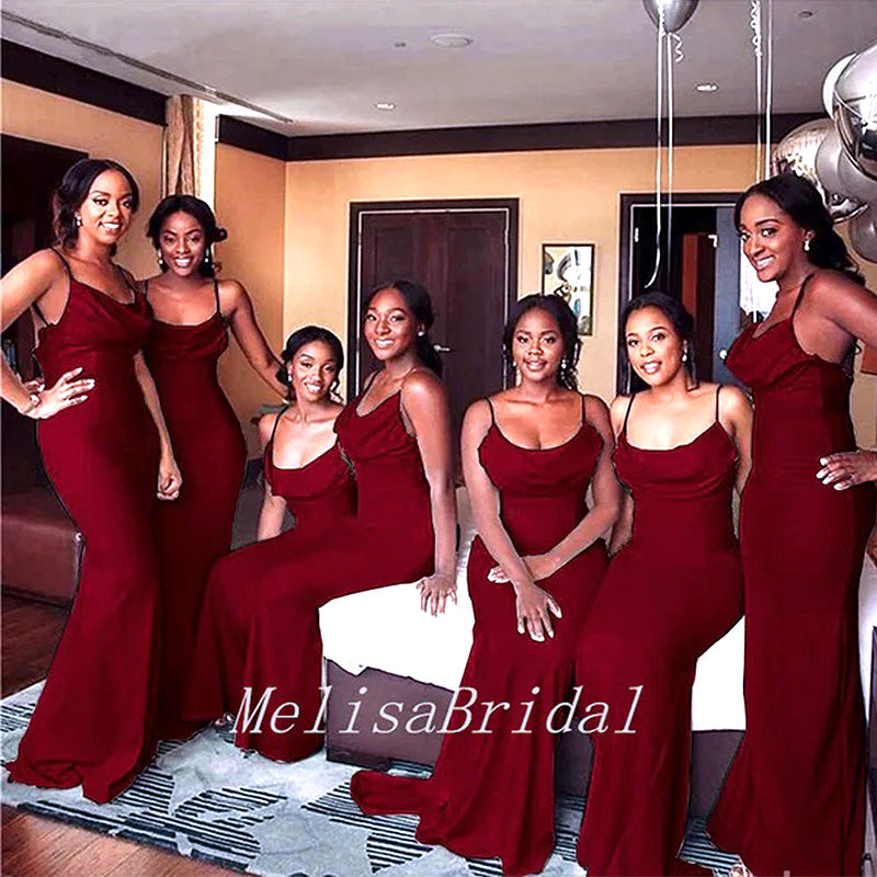 Sexy Red Spaghetti Strap Maxi Long Mermaid Bridesmaid Dresses,BD08