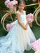 Elegant White Tulle Lace Appliques A-Line Cheap Simple Long Flower Girl Dresses,FG49