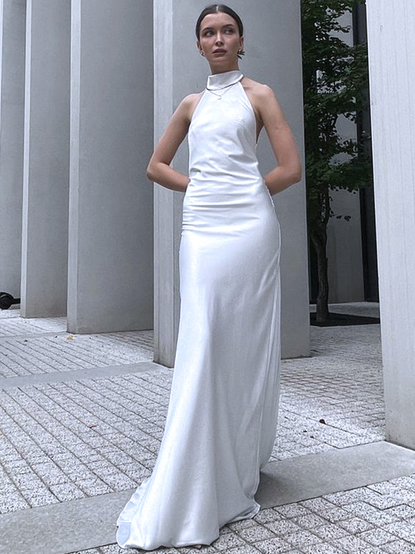 Elegant Silver Round Neck Strapless Simple Evening Prom Dresses,MB82