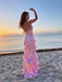Elegant Pink Spaghetti Strap Ruffles Colorful Beach Prom Dresses,MB88