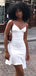 Elegant White Spaghetti Straps V Neck Ruffle Short Homecoming Dresses, HD34