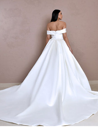 Elegant White V Neck Off Shoulder A Line Tulle Long Wedding Dresses, WD31