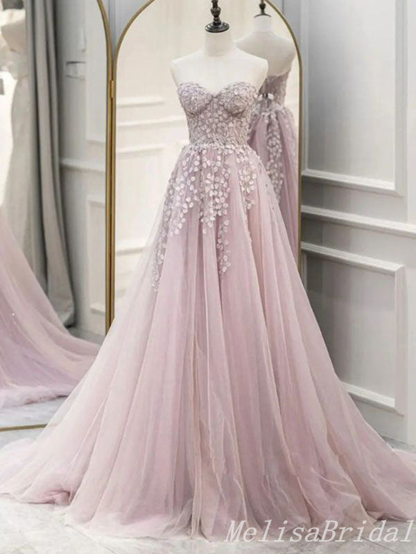 Purple Pink Strapless Sweetheart A-Line Evening Gown Maxi Long Evening Party Prom Dresses ,MB624