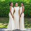 Elegant White Square Soft Satin Mermaid Long Cheap Bridesmaid Dresses ,BD62