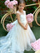 Elegant White Tulle Lace Appliques A-Line Cheap Simple Long Flower Girl Dresses,FG49